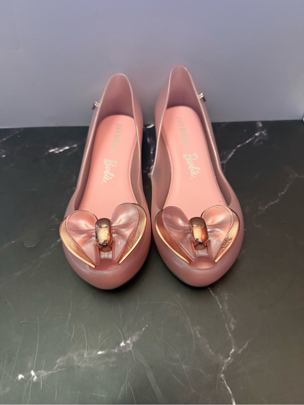Mini Melissa & Barbie Heart Accent Pink Jelly Flats